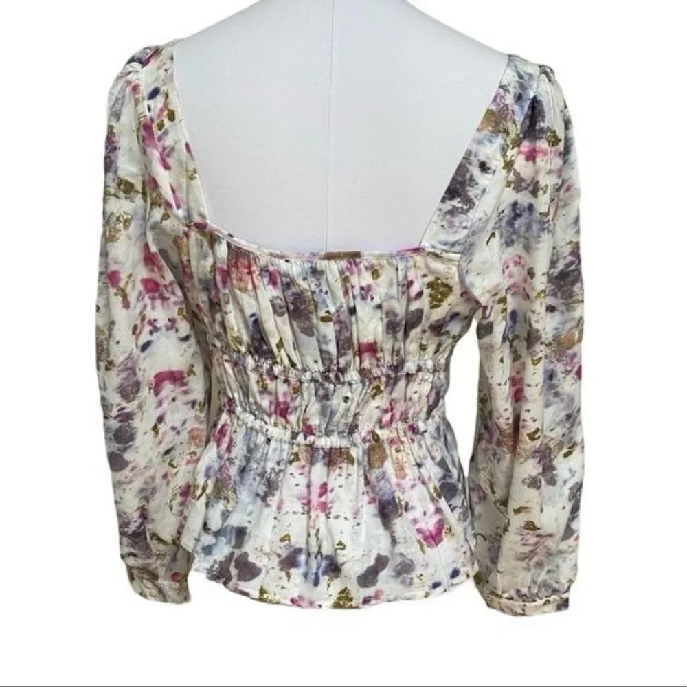 J. Crew x Flora Obscura Blouse Cinched-waist Top in Kaleidoscope Floral NWT